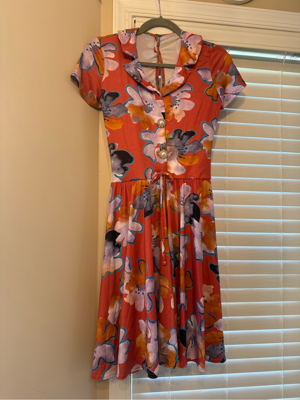 Weissman Coral Floral Short-Sleeve Button Dress Costume